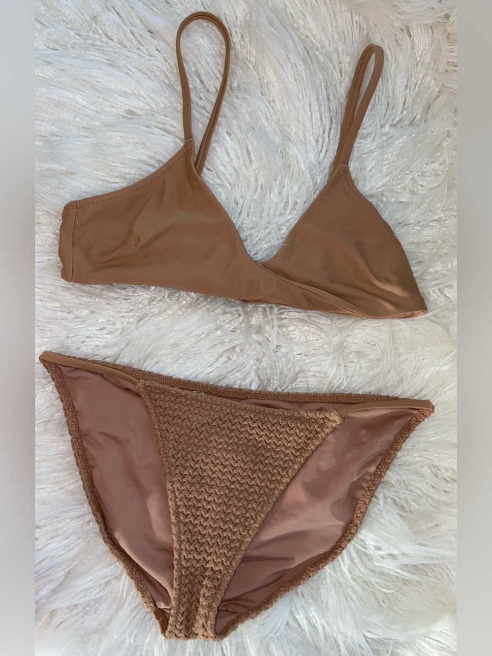 aerie Tan Brown Knit-Front Triangle Bikini
